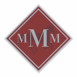 Monogrammed Vin Red + Silver Horse Tack Trunk Klistermärken