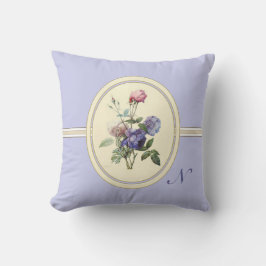 Monogrammed vintagerosa ros och lila blommor kudde