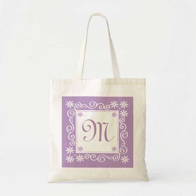 Monogrammed violett blommönster tygkasse (Framsidan)