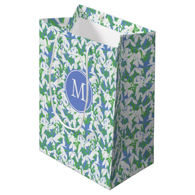 Monogrammed vit Snowdrops på mjuka blått (Framsidan Vinklad)