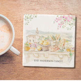 Monogrammed Watercolor Tuscany Mediterranean Italy Stenunderlägg