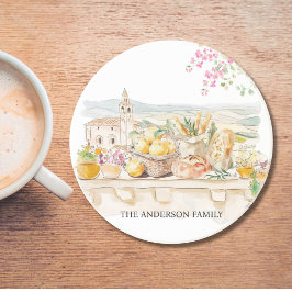 Monogrammed Watercolor Tuscany Mediterranean Italy Underlägg