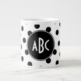 Monogrammed White and Black Polka dots Jumbo Mugg