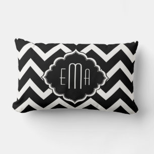 Monogrammed White and Black Zigzag Chevron Lumbarkudde