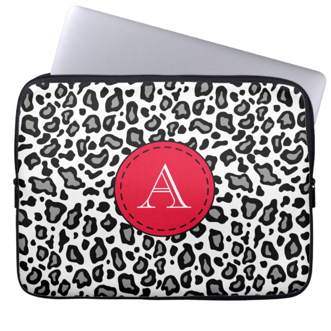 Monogrammed White Leopard Laptop sleeve (Framsidan)