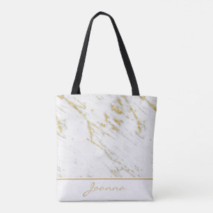 Monogrammed White Marble Guld Glitter Tygkasse