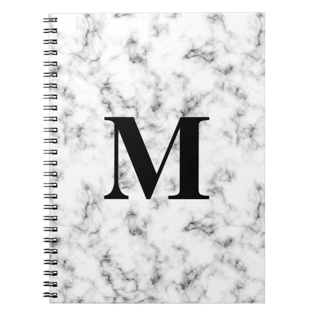 Monogrammed White Marble Mönster Anteckningsbok (Framsidan)