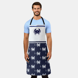 Monogrammed White Navy Blue Crab Nautical