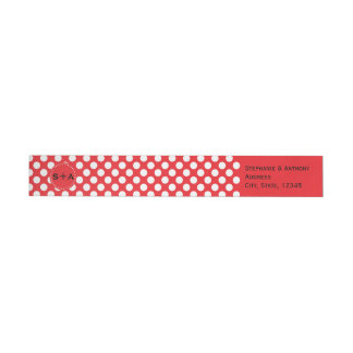 Monogrammed White och Red Polka Dot Bröllop Etikettband