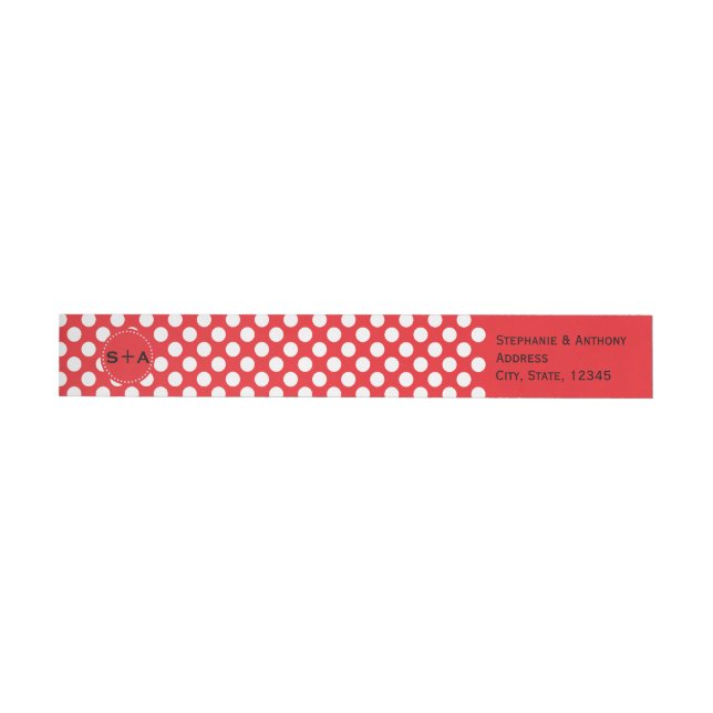 Monogrammed White och Red Polka Dot Bröllop Etikettband (Individual)