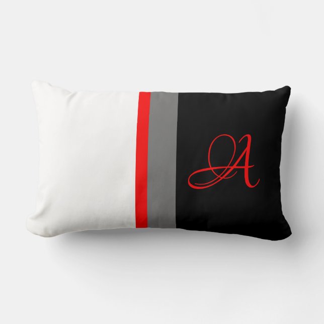 Monogrammed White Red Grått, Black Stripe Lumbarkudde (Framsida)