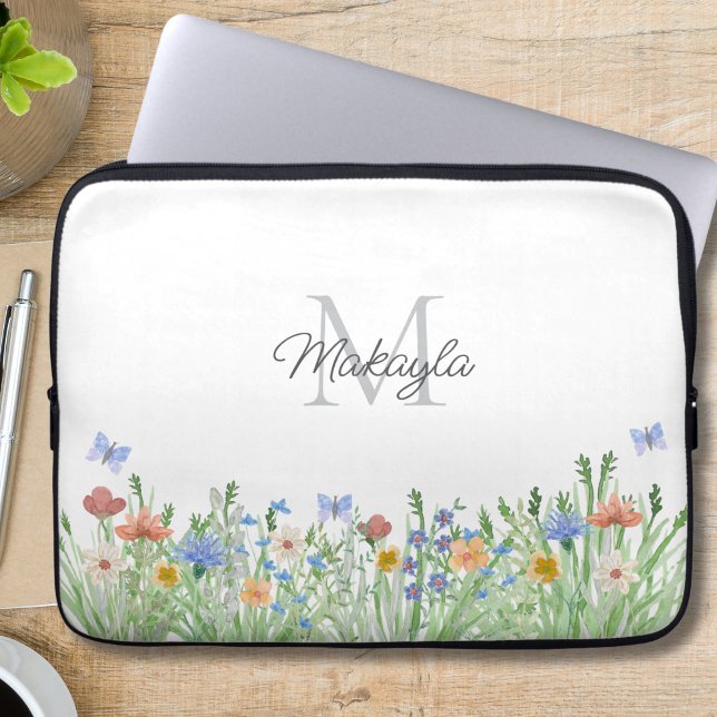 Monogrammed Wildblomma Laptop Fodral (Skapare uppladdad)