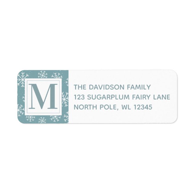 Monogrammed Winter Snöflingor Returadress Etikett (Framsidan)