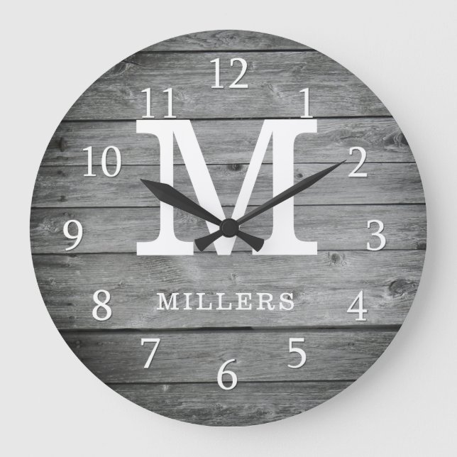 Monogrammed Wood Farmhouse Stor Klocka (Framsida)