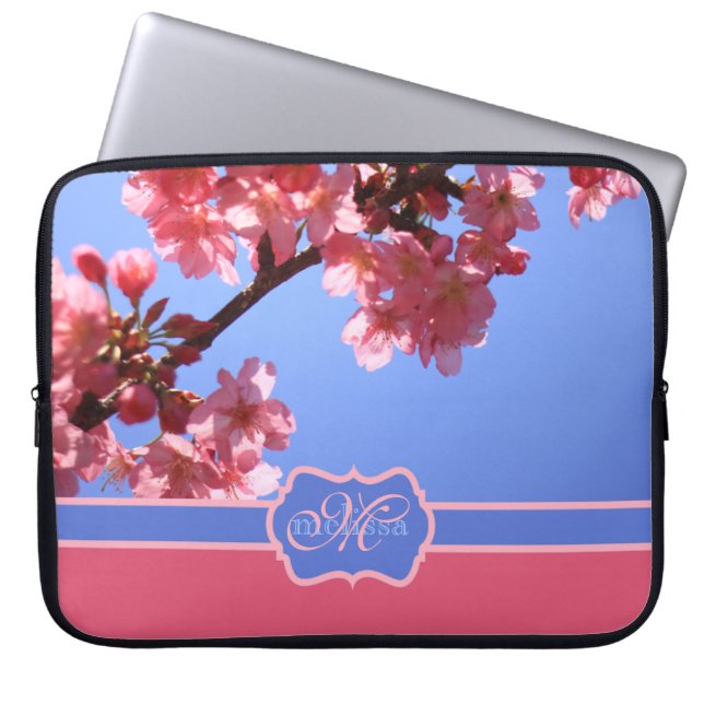 Monogrammed Yokohama Sakura rosa körsbärblommar Laptop Fodral (Framsidan)