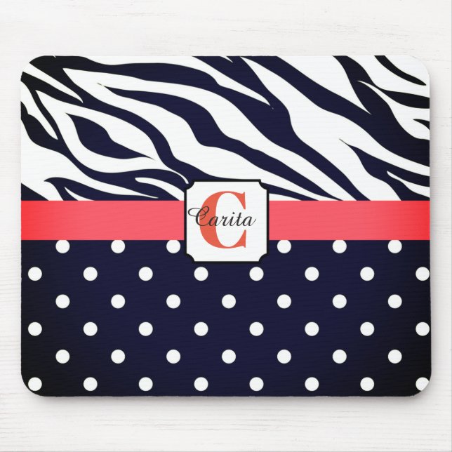 Monogrammed Zebra Polka-Doften Mouse Pad Musmatta (Framsidan)
