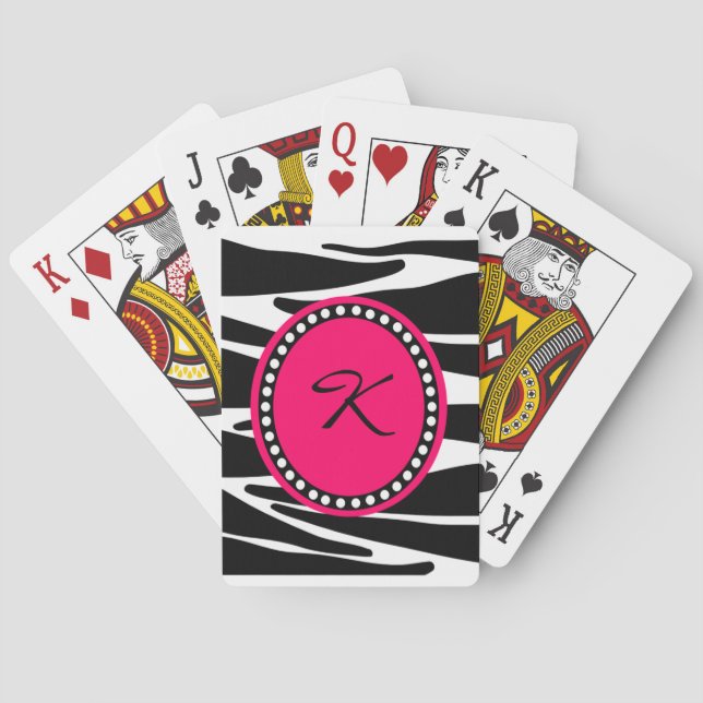 Monogrammed zebra ränder och Shock rosa Spelkort (Baksidan)