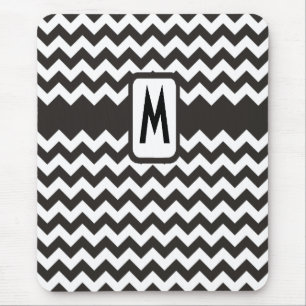 Monogrammed Zigzag Mousepad: Black, White Chevrons Musmatta
