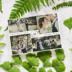 Monogrammerad 4 Fotos Kollage Bröllop Tacksamhet Tack Kort