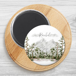 Monogrammerad akvarell berg och skog magnet