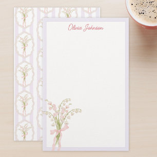 Monogrammerad akvarell Liljekonvalj Blommig Brevpapper