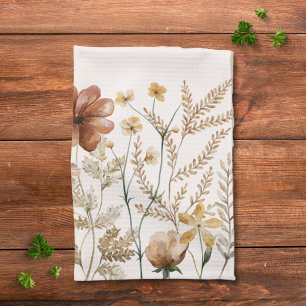 Monogrammerad akvarell vildblomma snygg blomma kökshandduk