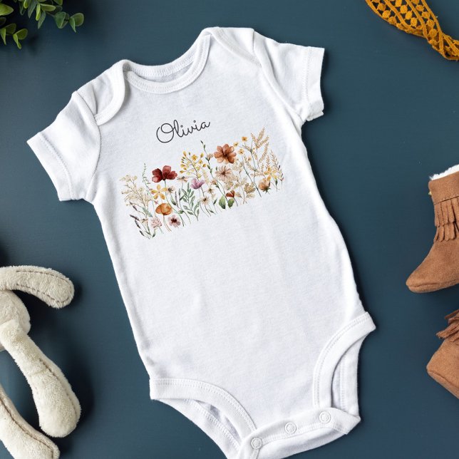 Monogrammerad akvarell vildblomma snygg blomma t shirt (Close up)
