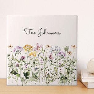Monogrammerad akvarell vildblommsträdgård kakelplatta