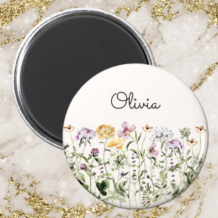 Monogrammerad akvarell vildblomsterträdgård magnet
