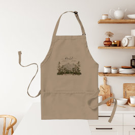 Monogrammerad akvarellberg och skog förkläde