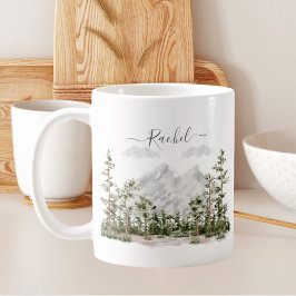 Monogrammerad akvarellberg och skog kaffemugg