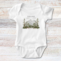 Monogrammerad akvarellberg och skog