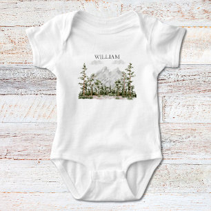 Monogrammerad akvarellberg och skog t shirt
