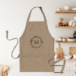 Monogrammerad akvarellsalgsgröna bladkrans förkläde