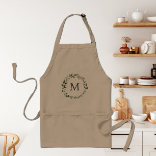 Monogrammerad akvarellsalgsgröna bladkrans förkläde