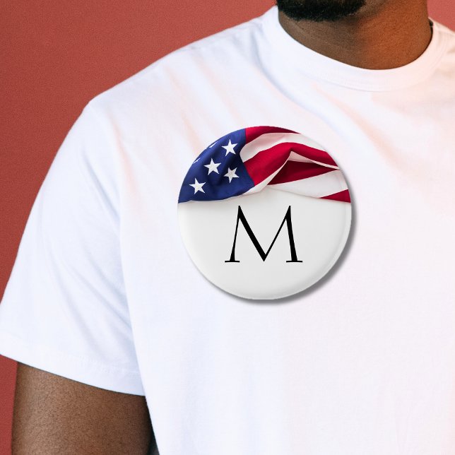Monogrammerad amerikansk flagga i fetstil knapp (Bold American Flag Monogrammed Button)