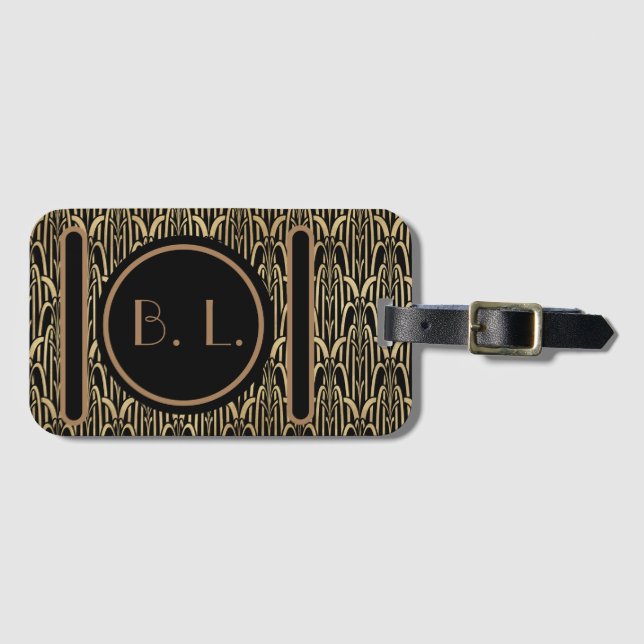 Monogrammerad Art Deco-väskemärke Bagagebricka (Framsida horisontal)