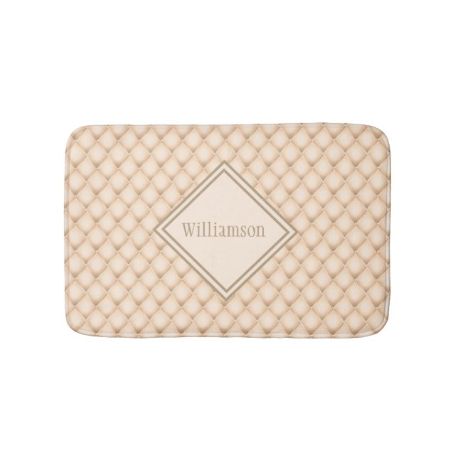 Monogrammerad beige kräm diamant geometriskt mönst badrumsmatta (Framsidan)