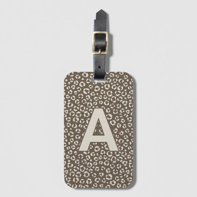 Monogrammerad beige leopardmönster bagagebricka (Framsida vertikal)