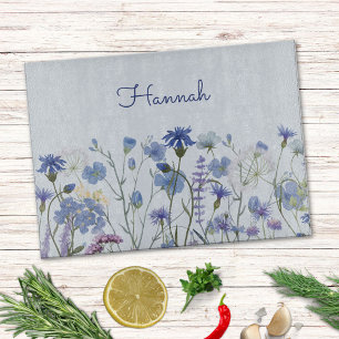 Monogrammerad Blå Akvarell Vildblomma Blommig