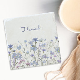 Monogrammerad Blå Akvarell Vildblommeäng Stenunderlägg