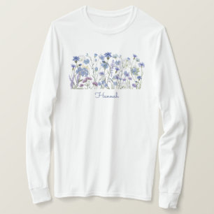 Monogrammerad Blå Akvarell Vildblommeäng T Shirt
