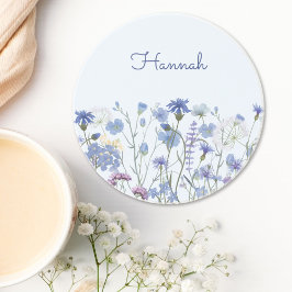 Monogrammerad Blå Akvarell Vildblomsäng Underlägg