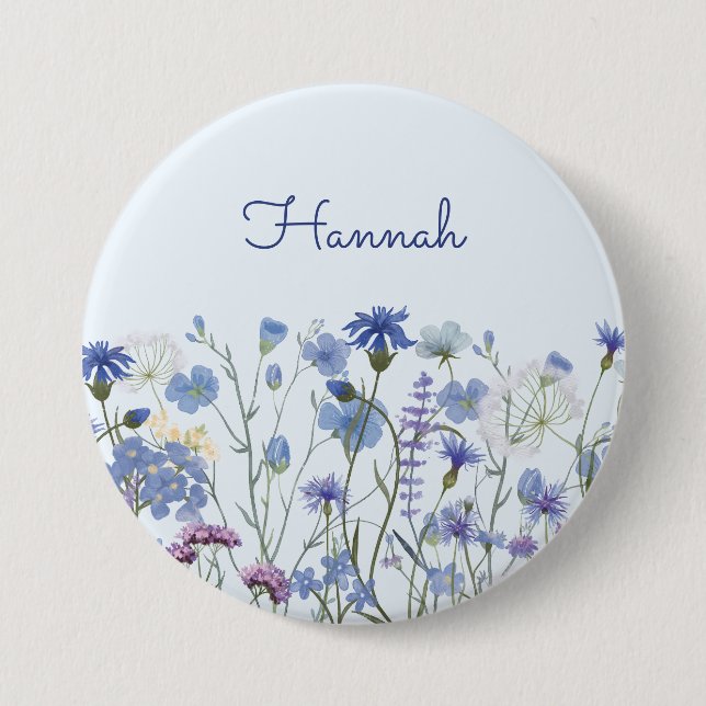 Monogrammerad blå akvarell vildblomsterträdgård knapp (Framsida)