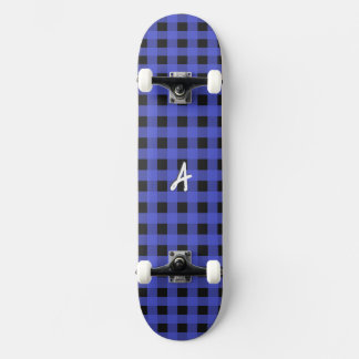 Monogrammerad blå Buffalo-rutig rustik mönster Mini Skateboard Bräda 18,5 Cm