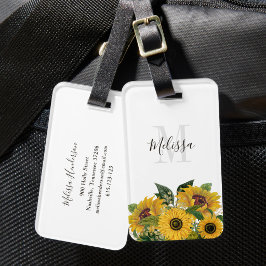 Monogrammerad Blommig Solros Pass  Bagagebricka