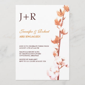 Monogrammerad blomsterbomull engagemangs inbjudan