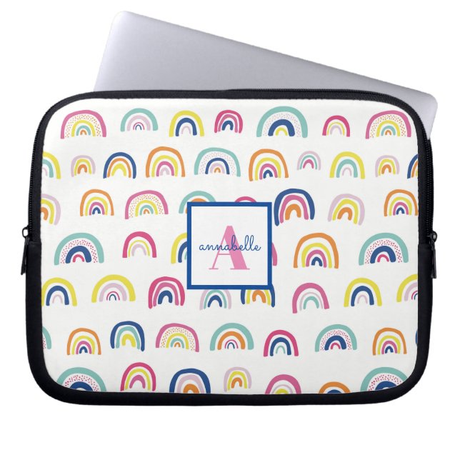 Monogrammerad Boho-regnbågsmönster Laptop Fodral (Framsidan)
