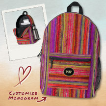 Monogrammerad Boho Vintage Röd Violetta Ränder - 