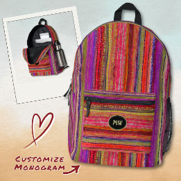 Monogrammerad Boho Vintage Röd Violetta Ränder -